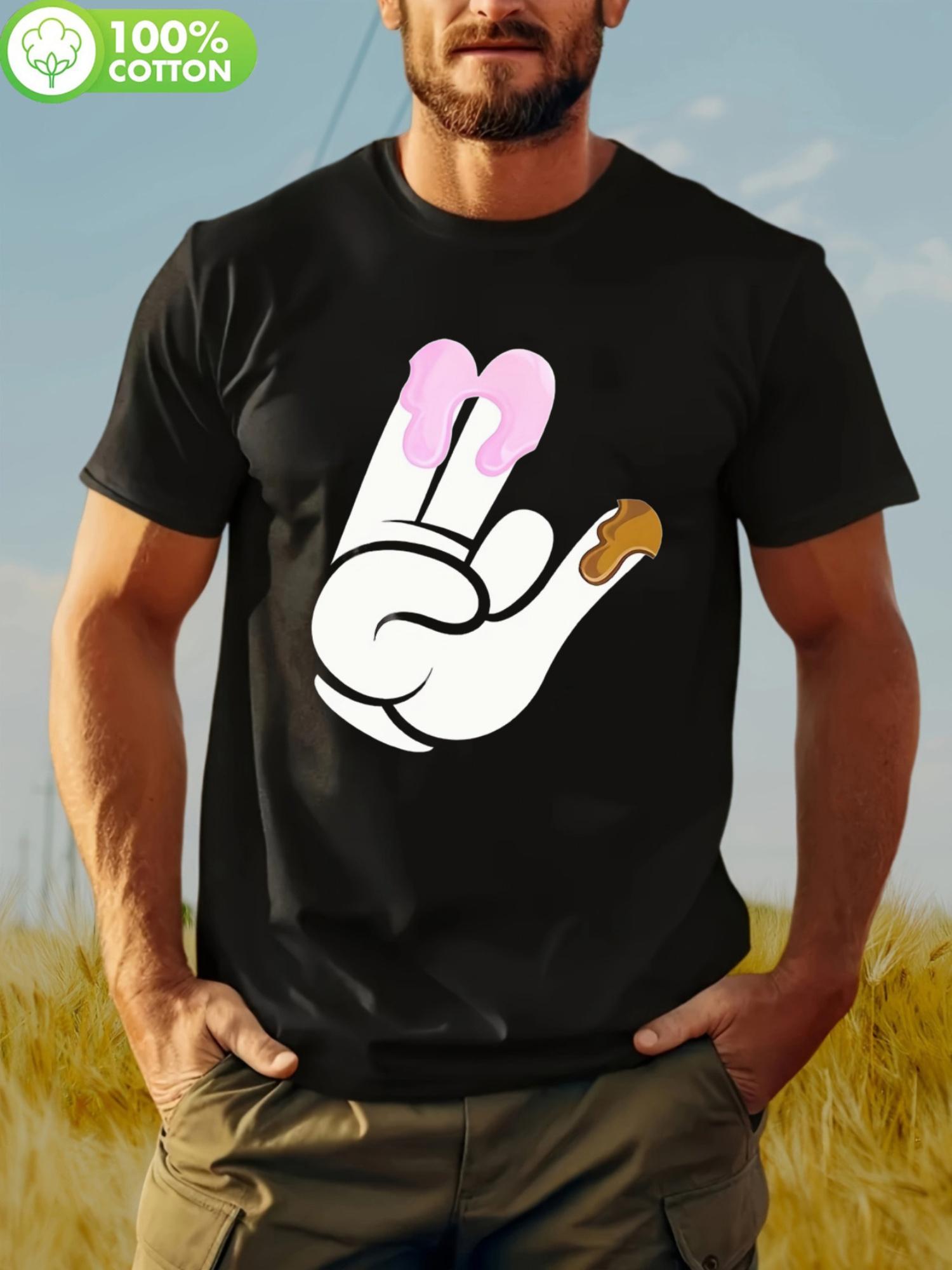 Black Graphic T-shirt - Humorous Peace Sign & Cookie Design M