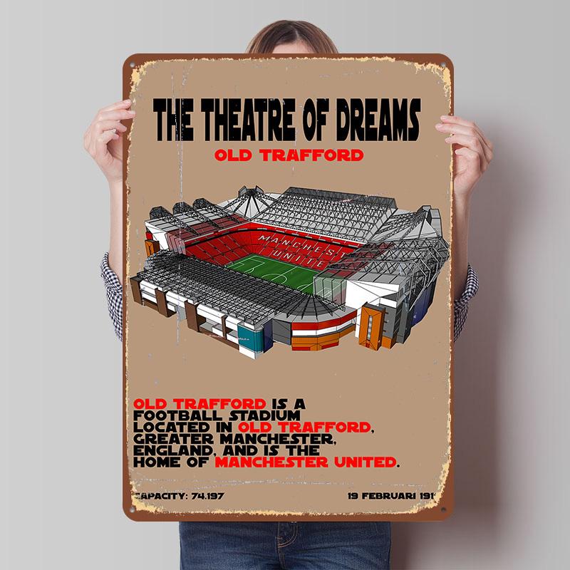 

Old Trafford Theatre of Dreams Printed Poster Customized Wall Art Retro Vintage Metal Tin Signs for Home Bathroom Decor Items 7.9x11.8In(20x30cm)