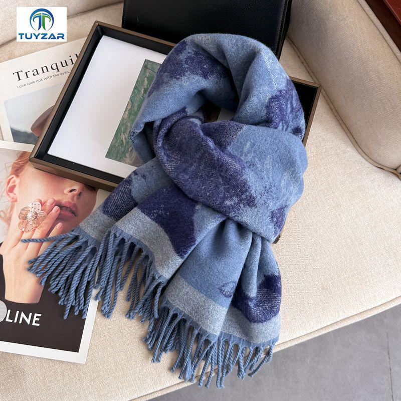 Elegant Ethnic Style Double-Sided Scarf – Women's Soft, Thick, Warm Shawl for Autumn & Winter