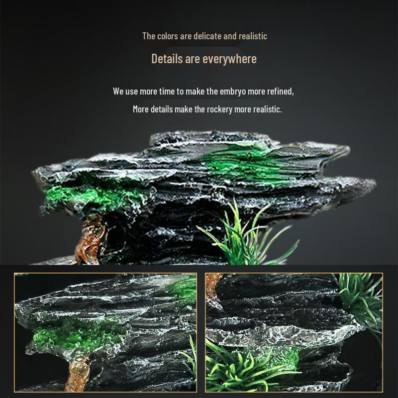 Aquarium Scenery Set: Miniature Mountain, Water Plants, Stone Ornaments, Hideout Decor