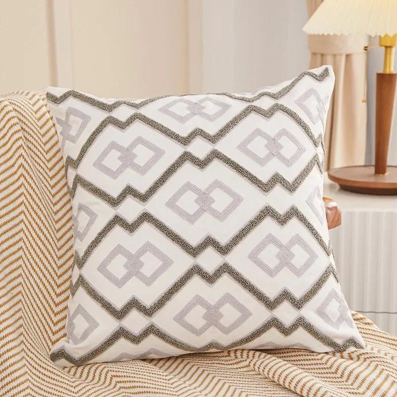 Embroidered Geometric Patterns Pillow Case Decor Home Simple Pillow Cushion Cover Throw Square Funda Cogines De 45x45cm
