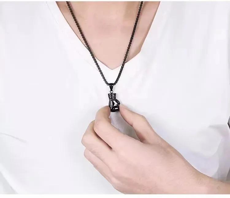 Boxing Gloves Solid Color Pendant Fashion Men Athletic Leisure Jewelry Hip Hop Necklace Street Black Boxing Gloves Necklace