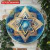 1pc Star of David Round Aluminum Tin Sign 8 Inch Wall Art Vintage Garden Yard Decor with Pre-Drilled Holes