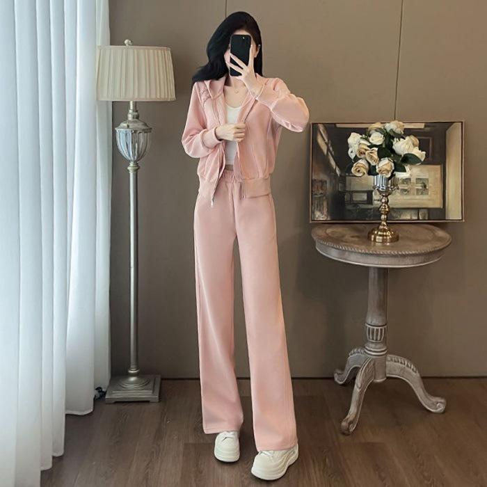 

Autumn/Winter Slimming Hooded Sweatshirt & Wide-Leg Pants Two-Piece Set for Casual & Sportswear Medium