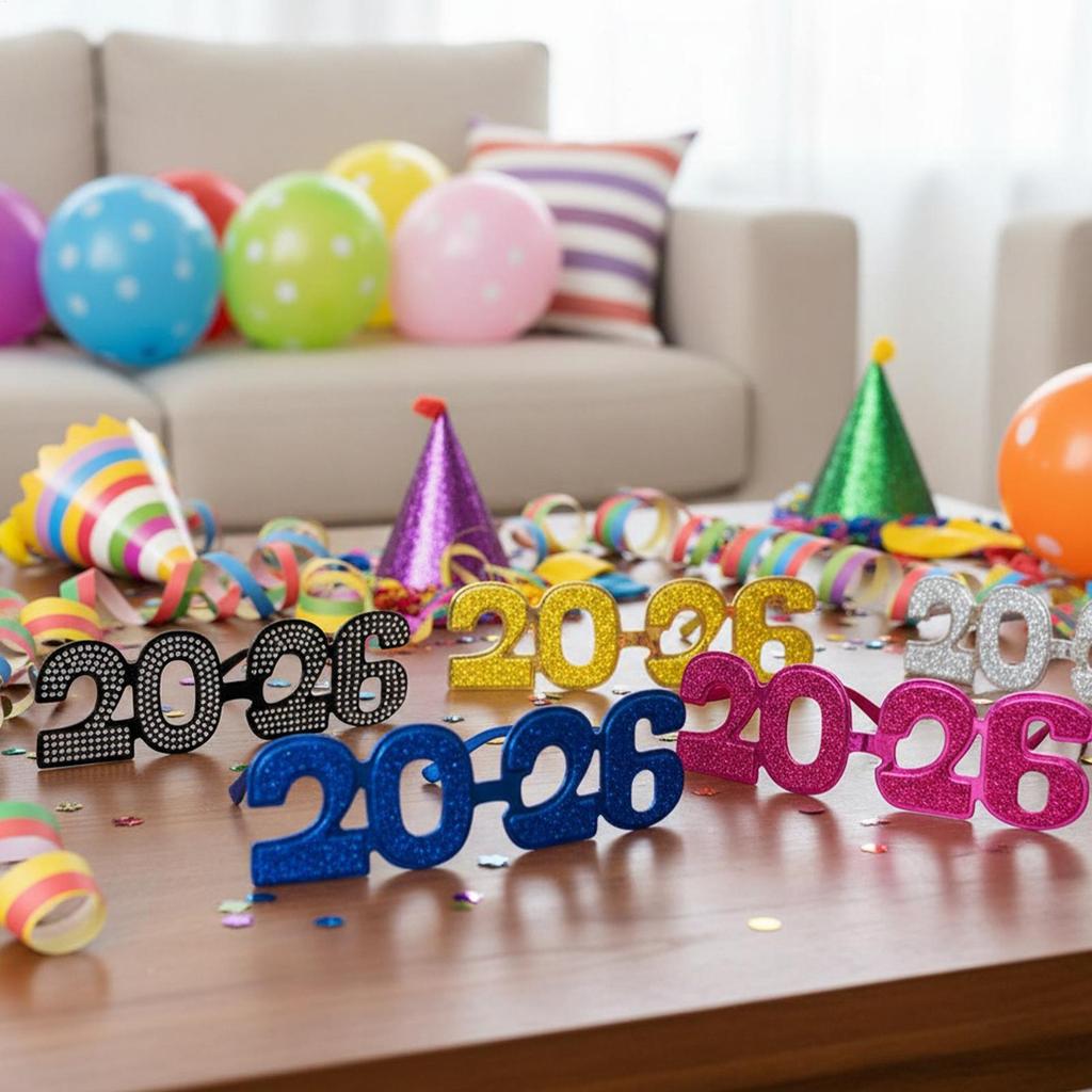 2026 Glitter Eyeglasses Number Party Glasses New Year Eve Photo Booth Props Fun Celebration Eyewear New Year Eve Glasses