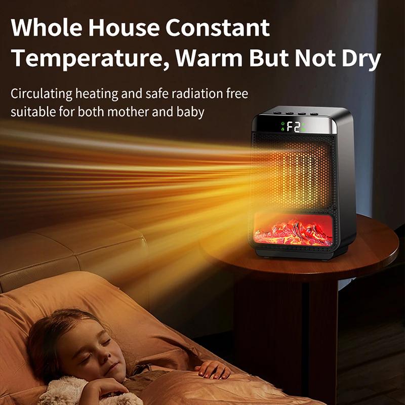 Realistic 3D Flame Space Heater Electric Fireplace PTC Timer Silent Energy Saving Quick Heat for Home Office Decorative