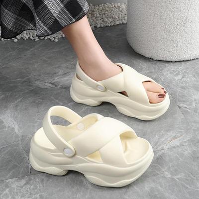 Women's Lightweight EVA Sponge Heel Cross-Strap Outdoor Platform Sandals for Summer Beach Wear