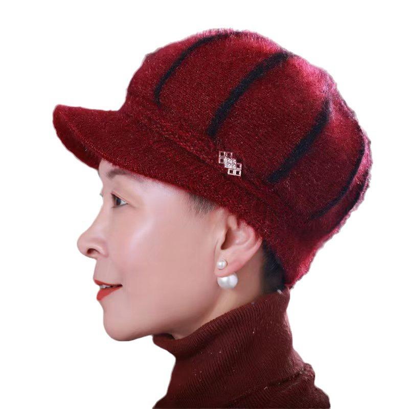 Winter New Mother Hat Women's Middle-aged and Elderly Hat Plush Wool Hat the Elderly Warm Thickened Knitted Hat