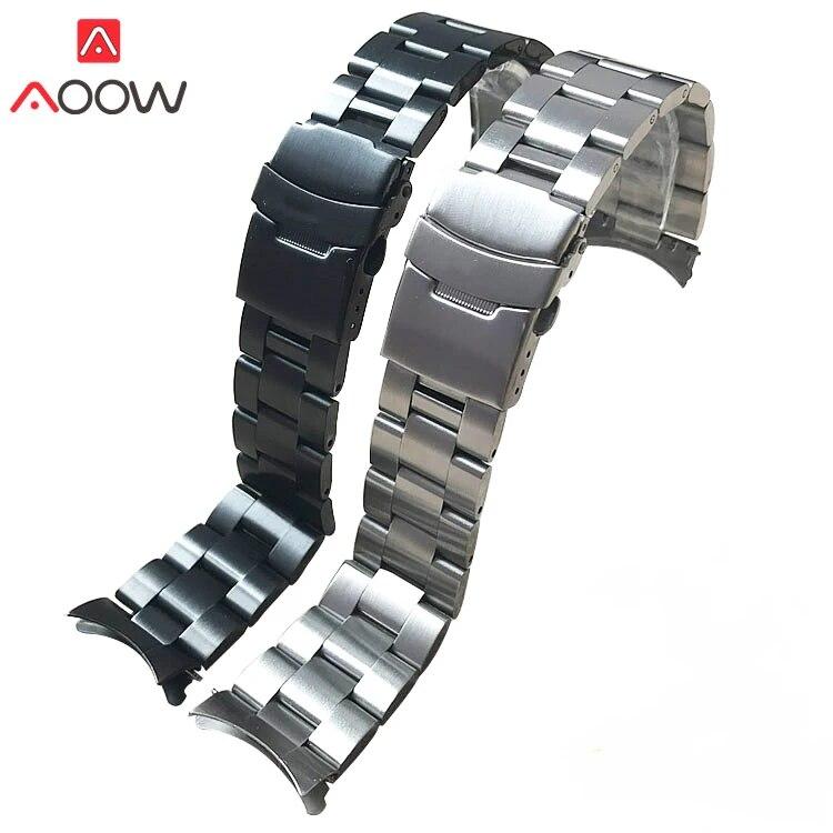 Massives Edelstahlarmband 20 mm 22 mm gebogene Ende Faltschließe 3 Zeiger Herren Ersatzarmband Armband Uhrenzubehör