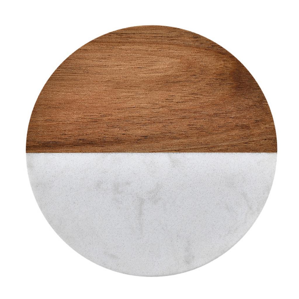 4PCS Marble And Acacia Wood Coaster Set Heat Resistant For Home Dining Table