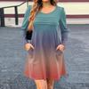 Women's Long Sleeve Dress Fall Casual T Shirt Loose Fit Pleated Front Dresses With Pockets