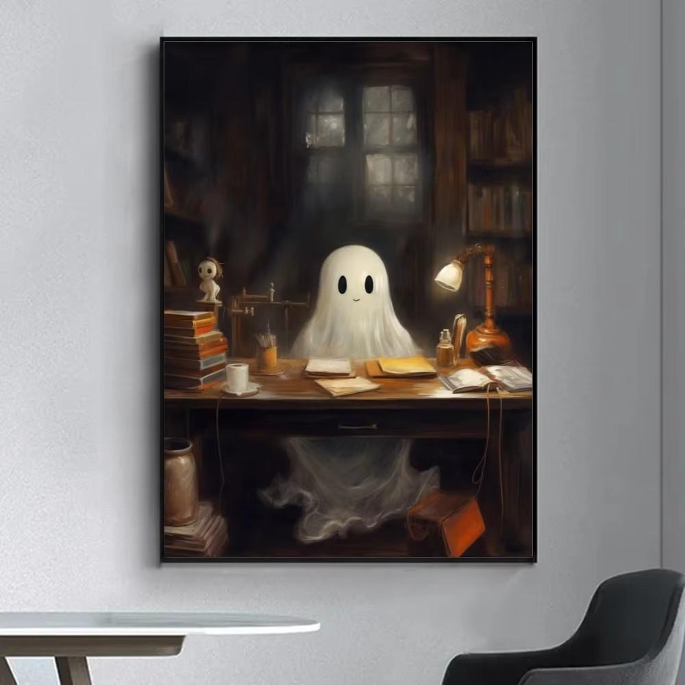 Ghost HauntedManor Halloween Cute Fancy Poster Wall Sticker for Living Room Bar Vintage Decorative Painting Middle