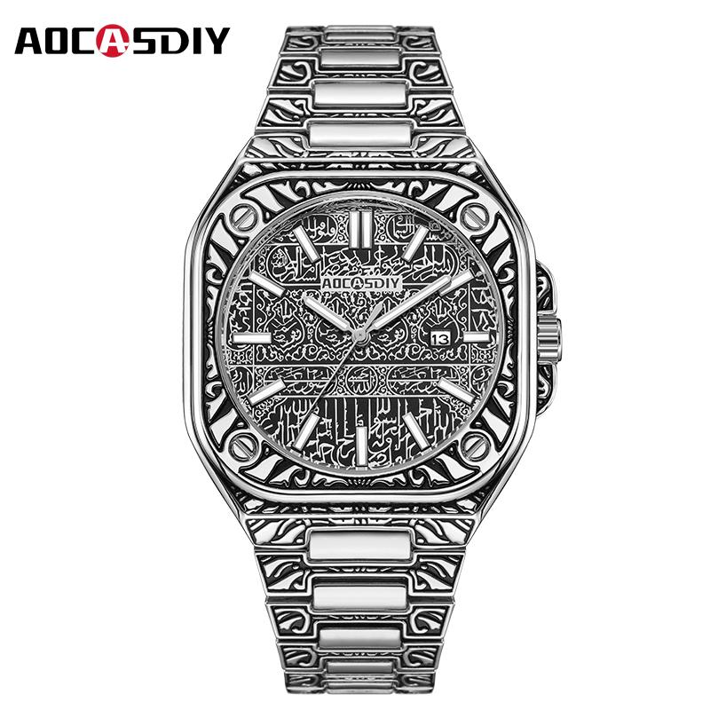 Vintage Men Quartz Watch Luxury Auto Calendar Specific Lines Stainless Steel Strap Wristwatch For Mans Analog