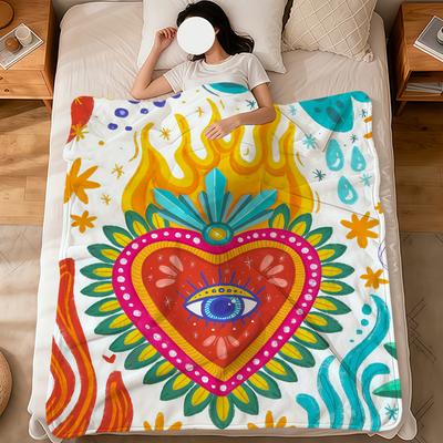 Fashion Art Mexican m-Milagro Hearts Flannel Soft Warm Plush Blanket Sofa Living Room Pet Hogar Bedroom Gift Home Car Portable