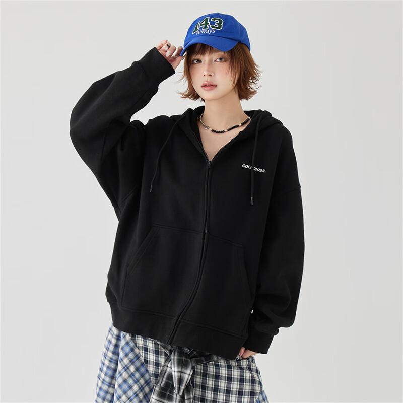 

GOLFCROSS Couple s Letter Embroidered Hooded Cardigan Sweatshirt 2XL