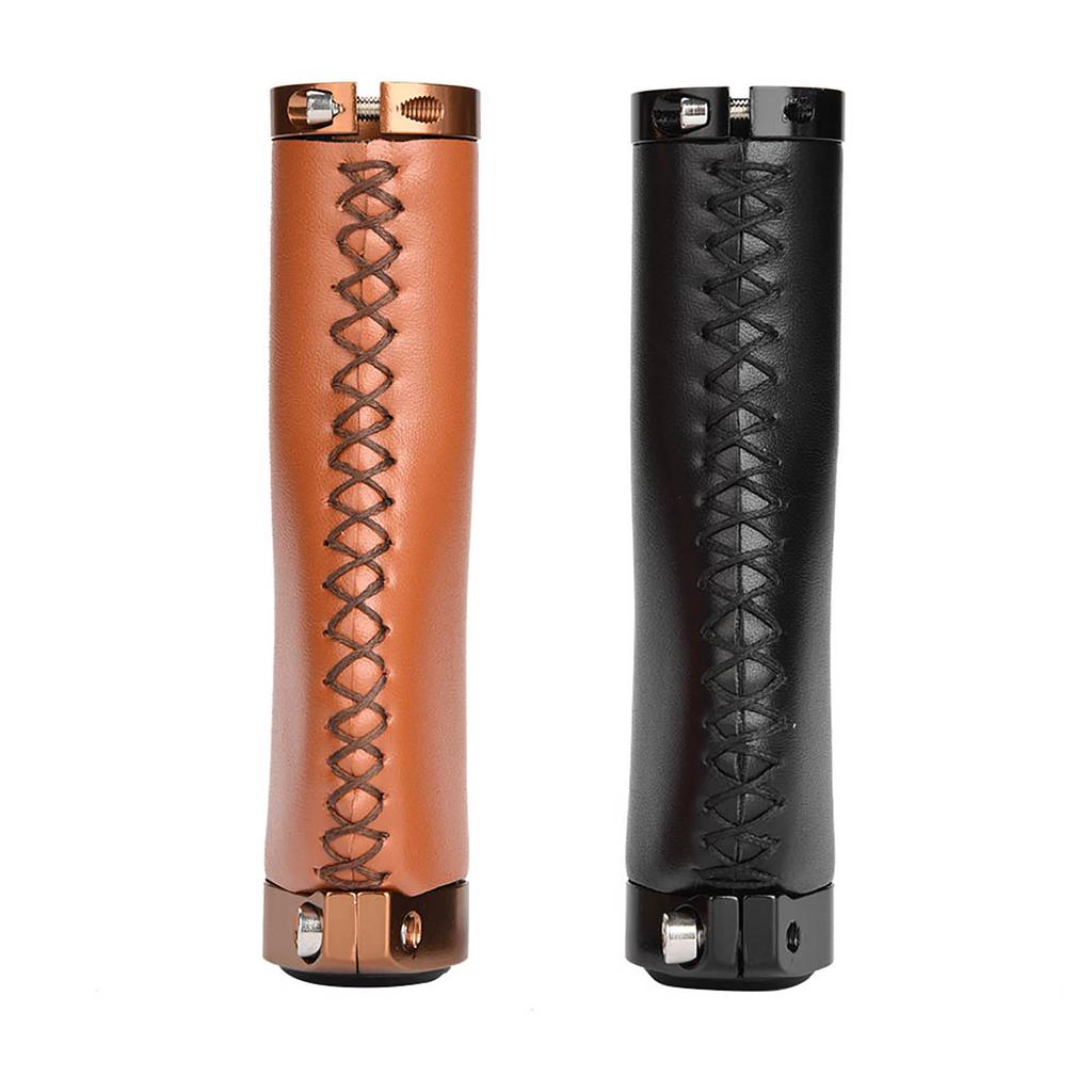 1 Pair Vintage PU Leather Lockable MTB Handlebar Grips PU Leather Grips Bicycle Handlebar Grips
