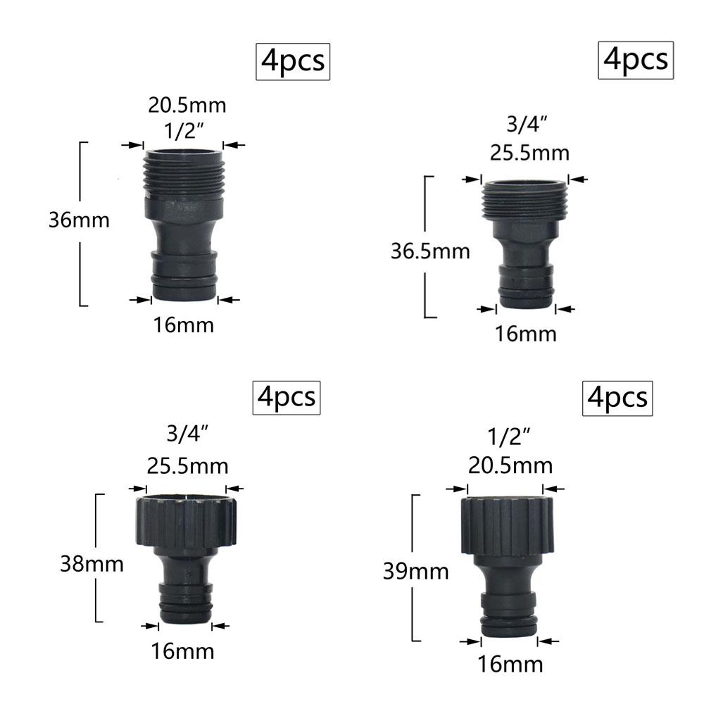 16mm Nipple Quick Connectors With 1/2 3/4 Inch Male Female Thread Garden Irrigation Water Gun Adapter