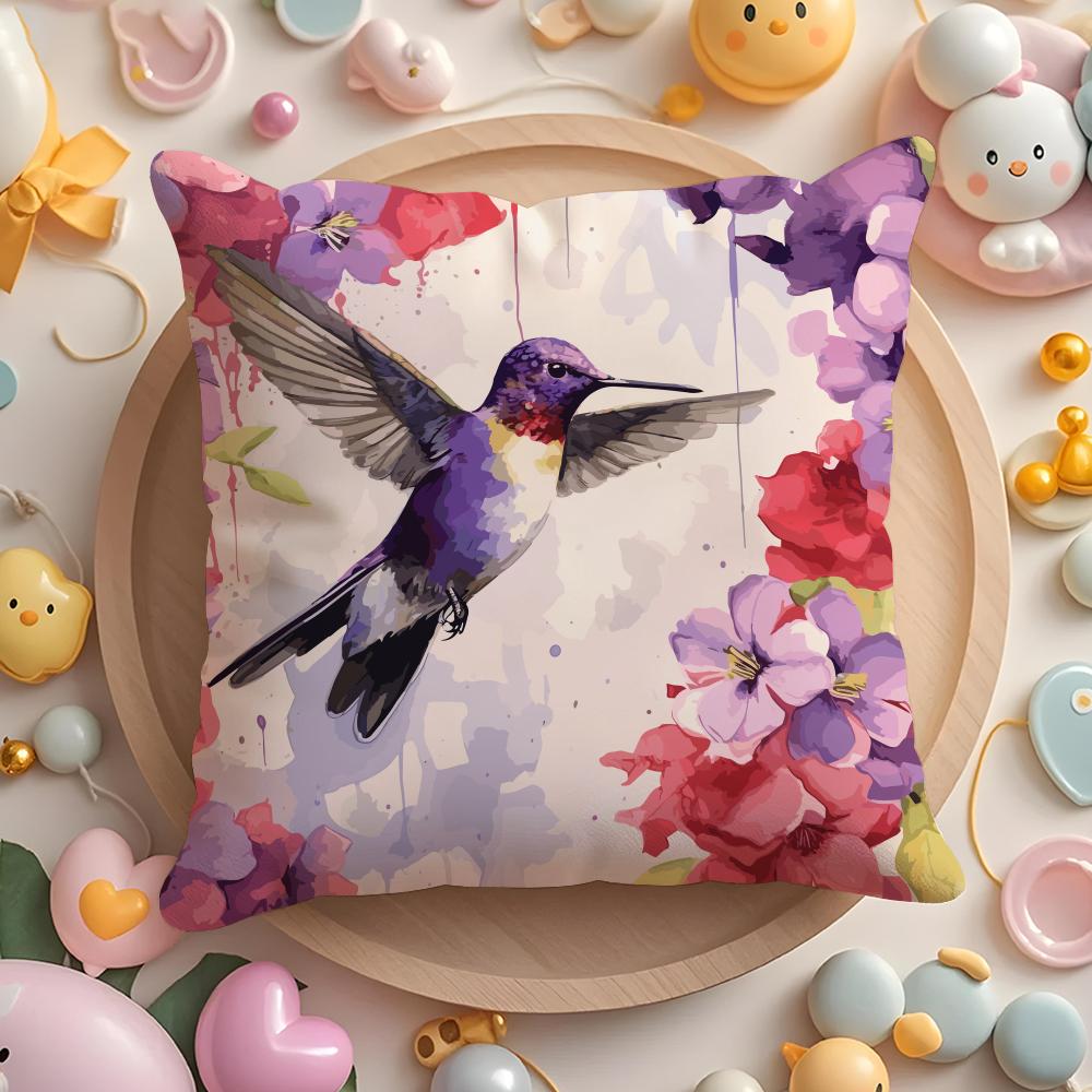 Hummingbird Spring Flowers Cushion Cover Home & Car Multi-Scene Pillow Cover - Reversible, Soft & Durable for Daily Use