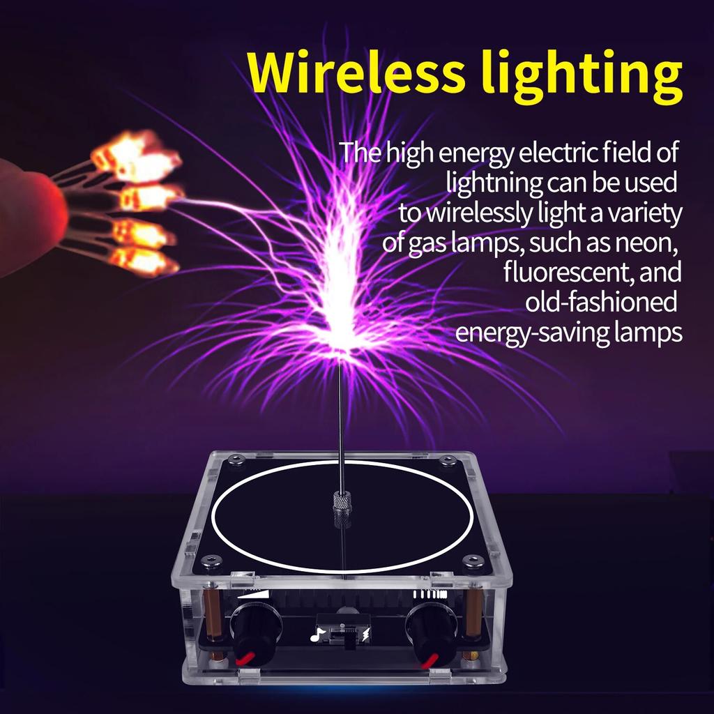 Multi-Function Mini Tesla Coil with Bluetooth/AUX Dual Music Sync & Touchable 8cm Lightning Generator for Physics Experiments