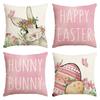 Happy Easter Hunny Bunny Pink Throw Pillow Covers, 18 X 18 Inch Easter Eggs Bunny Spring Cushion Case For Sofa Couch Set Of 4