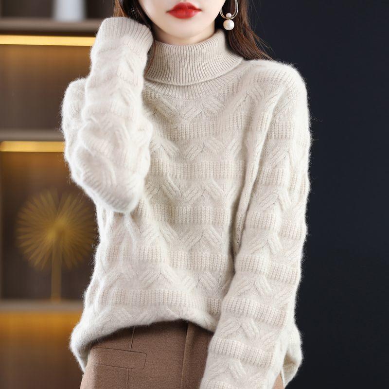 Toamnă și iarnă noi pulover cu gât țesut pentru femei, lejer și subțire, pulover cald, îngroșat cu cămașă cu fundul tricotat