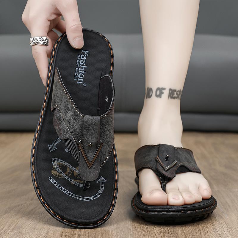 Sandali Estivi da Uomo Antiscivolo Infradito da Uomo Sandali da Spiaggia Pantofole in Pelle a Suola Morbida Sandali Casual da Esterno da Uomo Taglia Grande