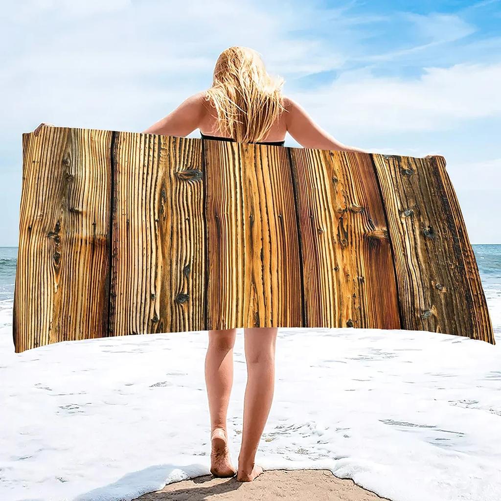 Retro Aged Barn Wood Beach Towel Sand Free Farmhouse Beach Towel Bathing Towel Lightweight Pool Towels for Adult Women Men