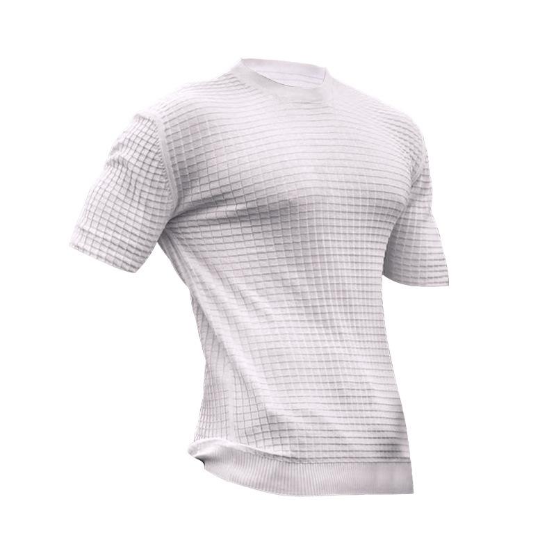 New Summer Men's Small Checkered T-shirt Round Neck Casual Half Sleeve Top Men