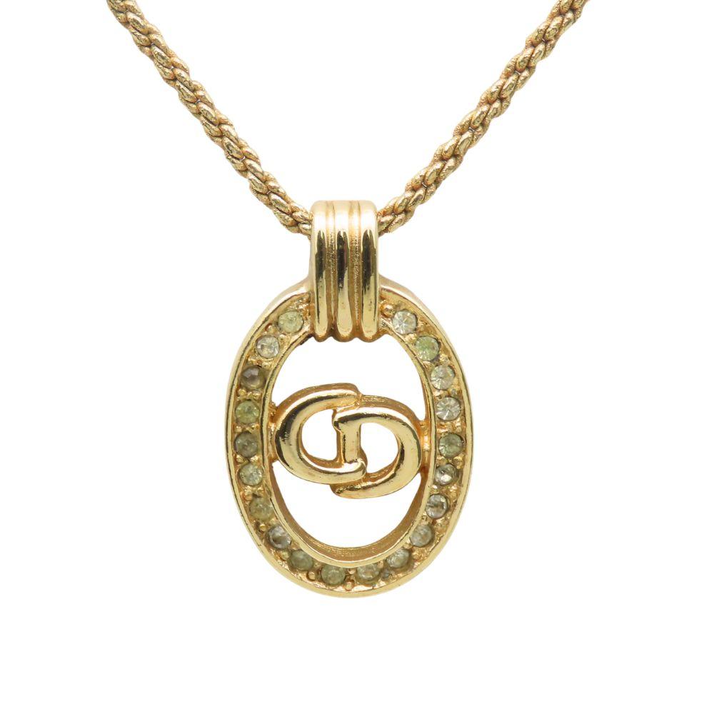 Used Christian Dior Necklace metal/Rhinestone 7.1g gold CD logo