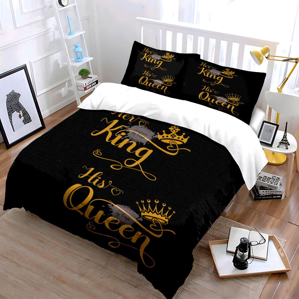 Her King & His Queen Design Bedding Duvet Cover Set (1*Duvet Cover 2*Pillowcases, without duvet insert)