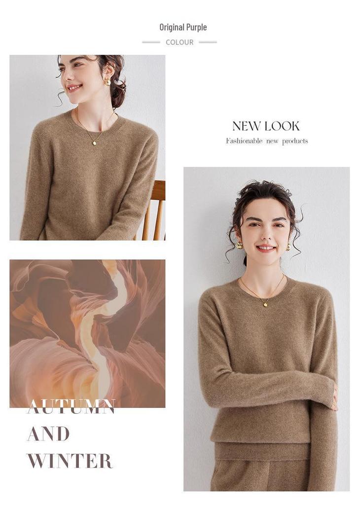Women's Cashmere Pullover: 2024 Spring/Autumn, Round Neck, Gentle Loose Fit, Thin Slimming Wool Sweater