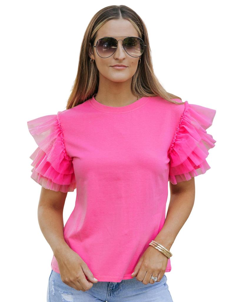 Azura Exchange Ruffled Tulle Sleeve Top