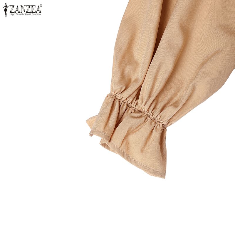 ZANZEA Women Casual Round Neck Loose Long Sleeve Muslim Long Dress