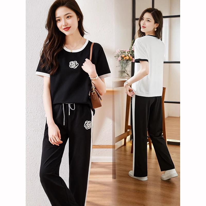 Sommer Damen Sets Rundhals Kurzarm T-Shirt Hose Damen Trainingsanzüge Outfits