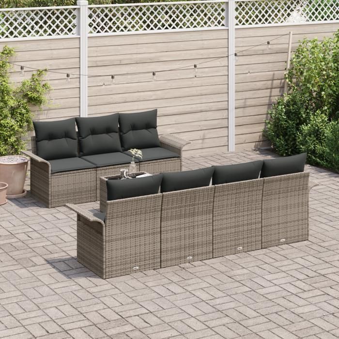 VidaXL Ensemble de Canapés de Jardin 8 Pièces avec Coussins Gris en Rattan Poly 3345269