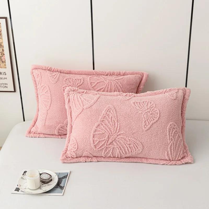 2 Pcs Winter Soft Warm Thicken Pillowcases Butterfly Jacquard Velvet Pillows Cases 48x74cm Sofa Home Decor Cushion Cover