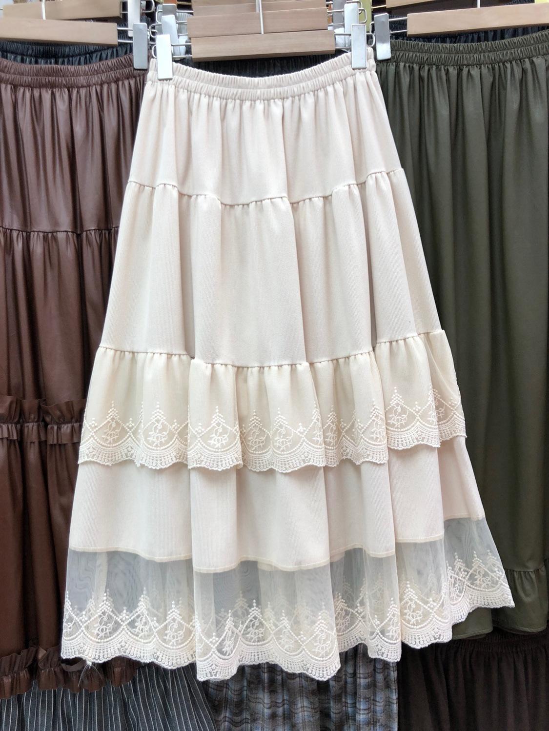 

Юбка с милым кружевом, женская осенняя, с высокой талией, драпированная, свободная, плиссированная, А-образная, юбка-зонтик one size fits all