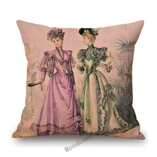 Elegant European Victorian Era Fashion Duchess Ladies Vintage Poster Royal Home Decorative Sofa Pillow Case Linen Cushion Cover