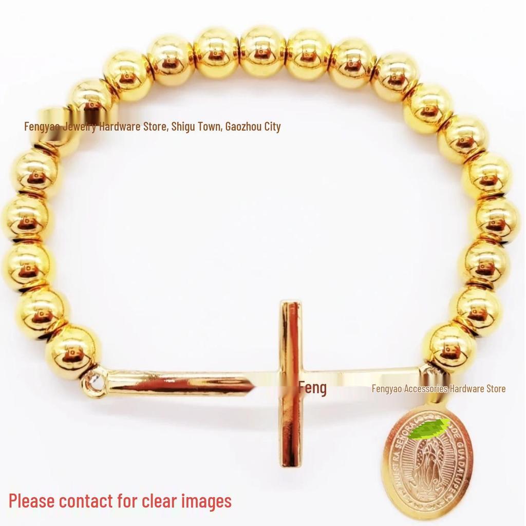 8mm Random Three-Color Bead Stainless Steel Handcrafted Cross Bracelet