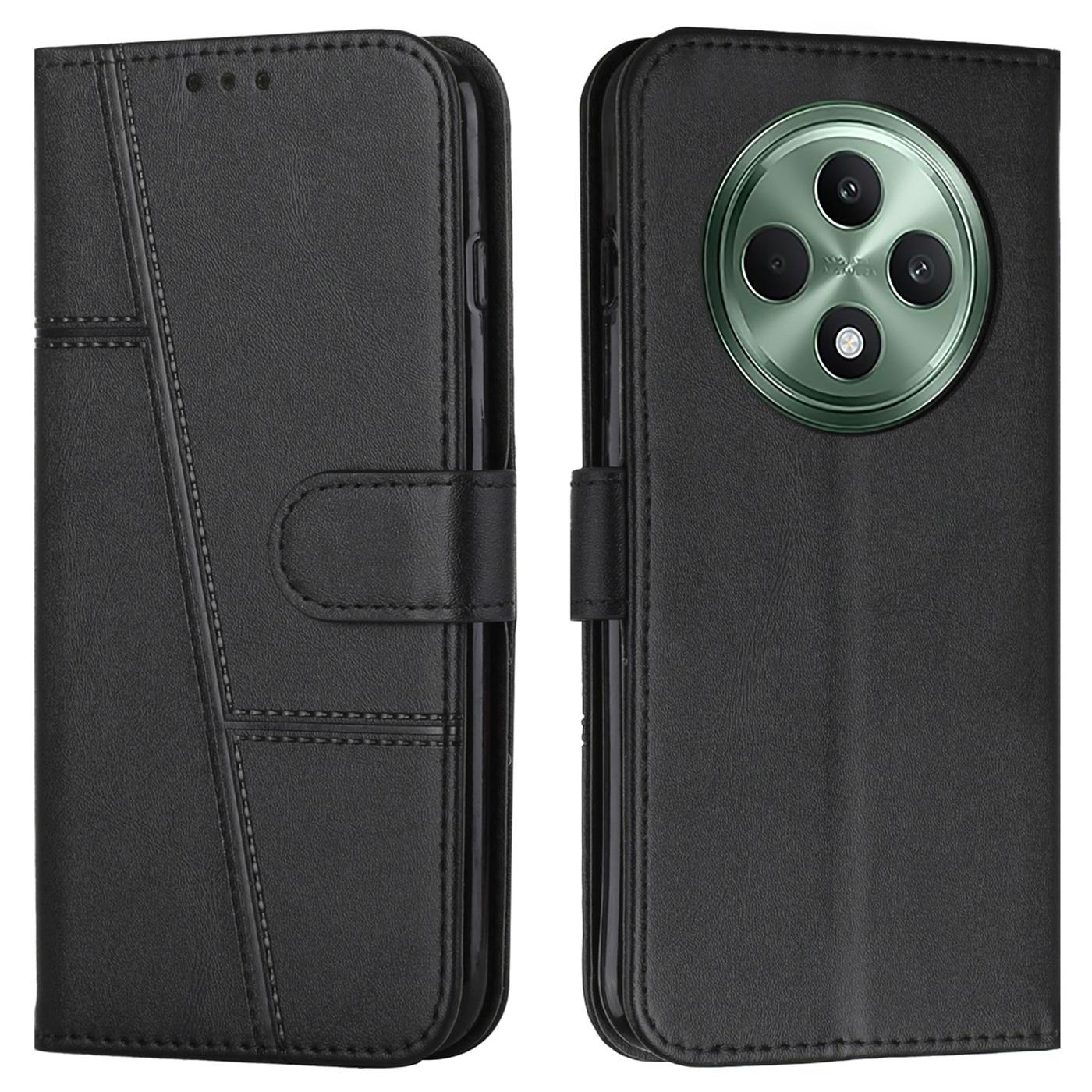 

Чехол-книжка для Oppo Reno12 F 5G, откидная кожаная обложка для телефона с тисненой линией Black