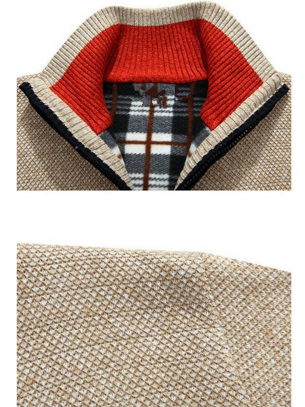 Autumn Men's Plus Size Thick Knit Sweater Coat with Velvet Lining - Trendy Long Sleeve Top (4X-5X)