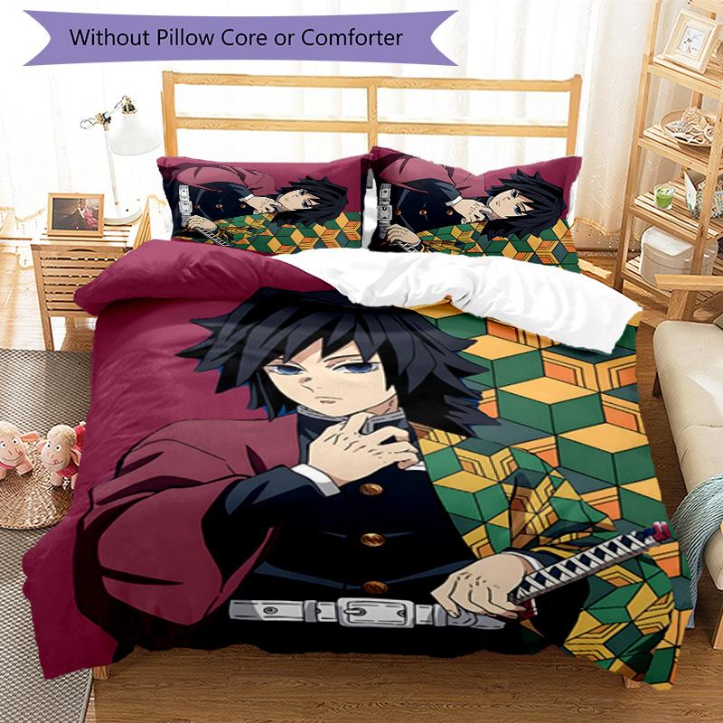 3pcs Tomioka Giyuu1 Design Cover Set - HD Printed Bedding with 1 Cover and 2 Pillowcases - Perfect for Home and Dorm Decor