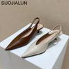 Fashion SUOJIALUN Fashion Brand Sandals Mules Women Shallow Mouth Pointed Toe Shoes Low Heel Slip On Slides Slipper Shoes