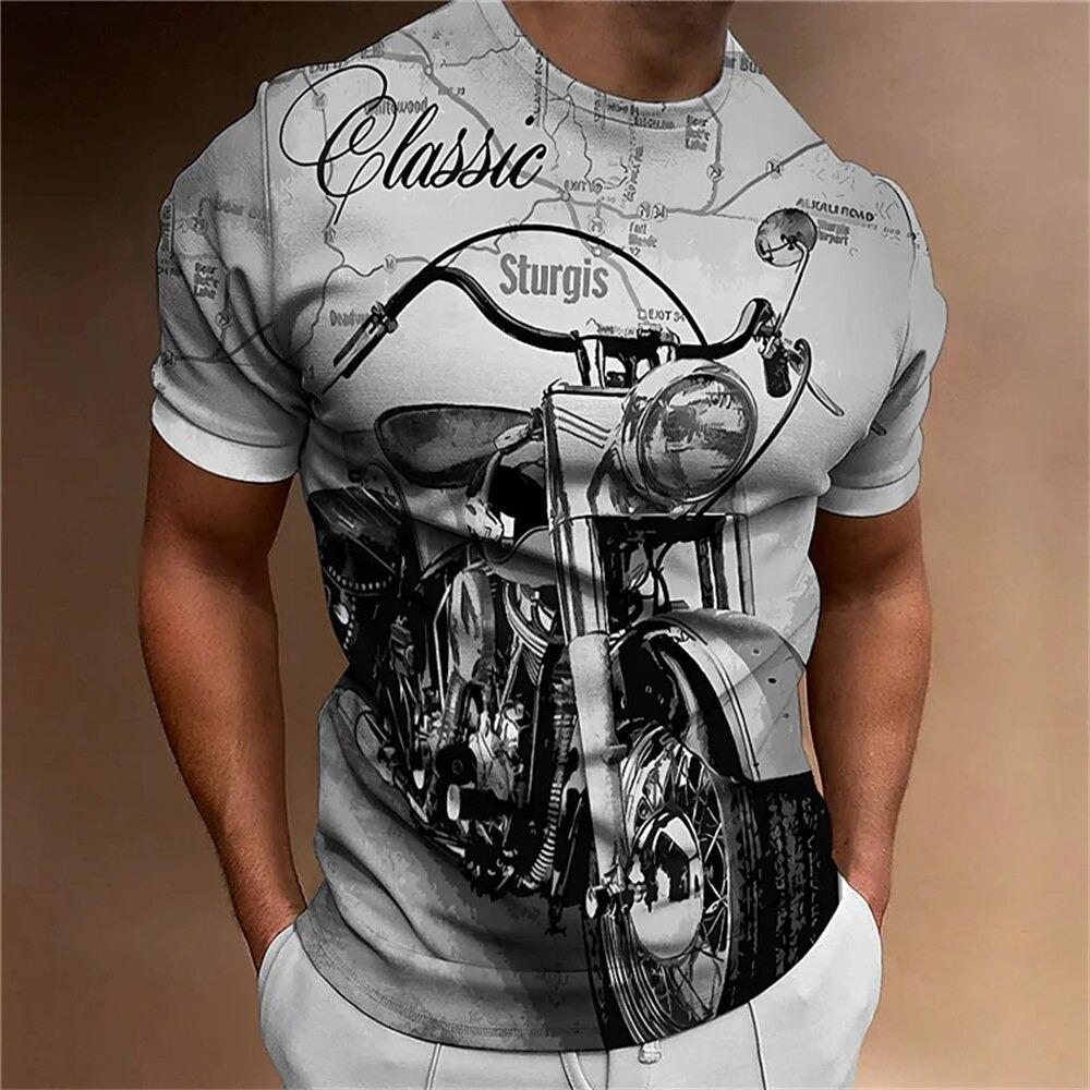 Motorcycle T-shirt Men 3D Print Short Sleeve Vintage Classics TShirt For Mens Street Ride Biker Shirts Tops Oversized Tee Shirt