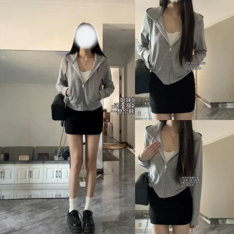 Womens Short Cropped Hooded Zip-Up Sweatshirt Top Slim Fit Long Sleeve Casual Office Wear Fall Winter