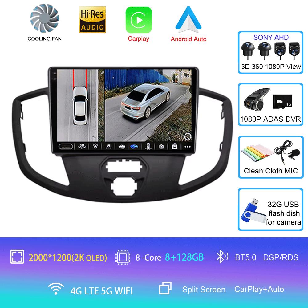 Car Radio Android 14 Auto For Ford Transit 2015 2016-2018  Central Multimedia Car Stereo Receiver GPS Navigation Autoradio