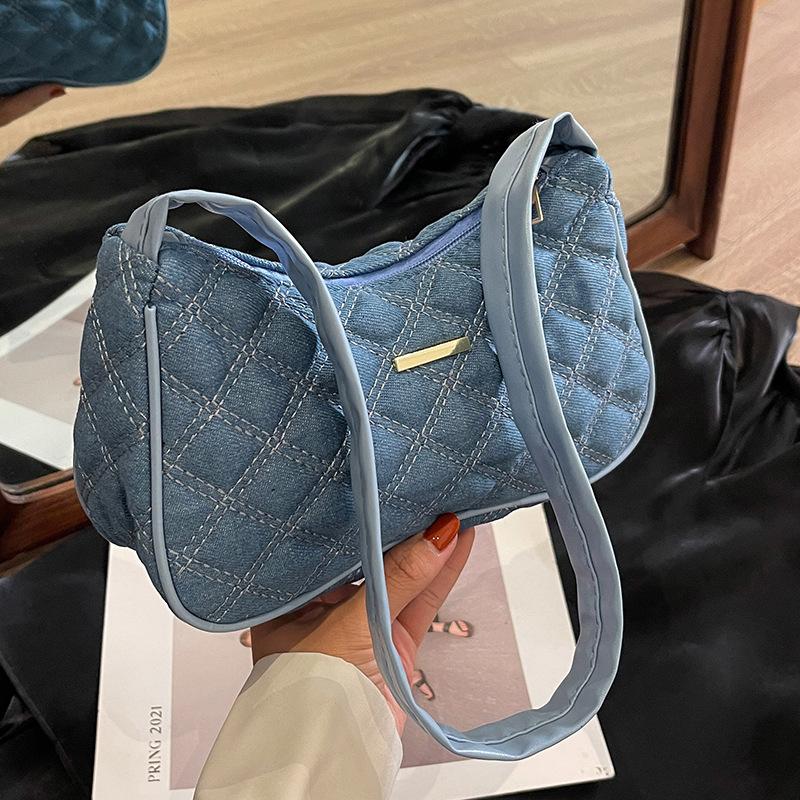 Niche Underarm Bag for Women New Fashion Canvas Hand-held Dumpling Bag High-end Versatile Diamond Casual Shoulder Bag