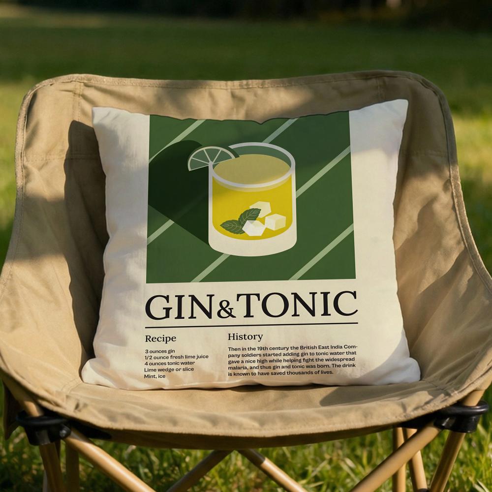 Gin  Tonic Cocktail Print Cushion Cover Soft Reversible  Durable Pillow Cover  MultiScene Use for Home  Car Daily Comfort