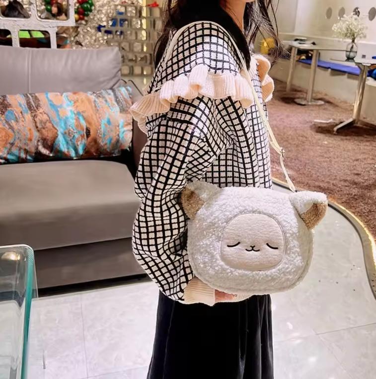 Japanese Style Kawaii Bag Women Cartoon Cat/Dog/Sheep Plush Shoulder Bag Crossbody Bag Small Phone Purse Bolsa Feminina