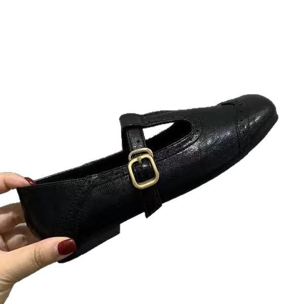 Vintage T-Schnalle mit Mary Jane Schuhen für Damen 2025 neu quadratische Spitze flacher Boden hoch passender Rock Ballett Einzelne Schuhe für Damen